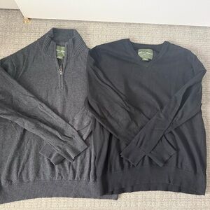 Eddie Bauer Men’s Gray Half-Zip and Black V-Neck Sweater Set
